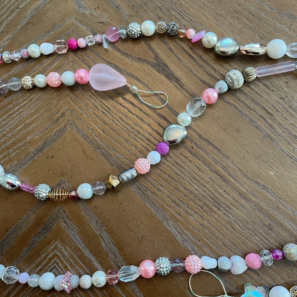 Garland, beaded- pink, gold, silver, crystal, clear. Over 8’